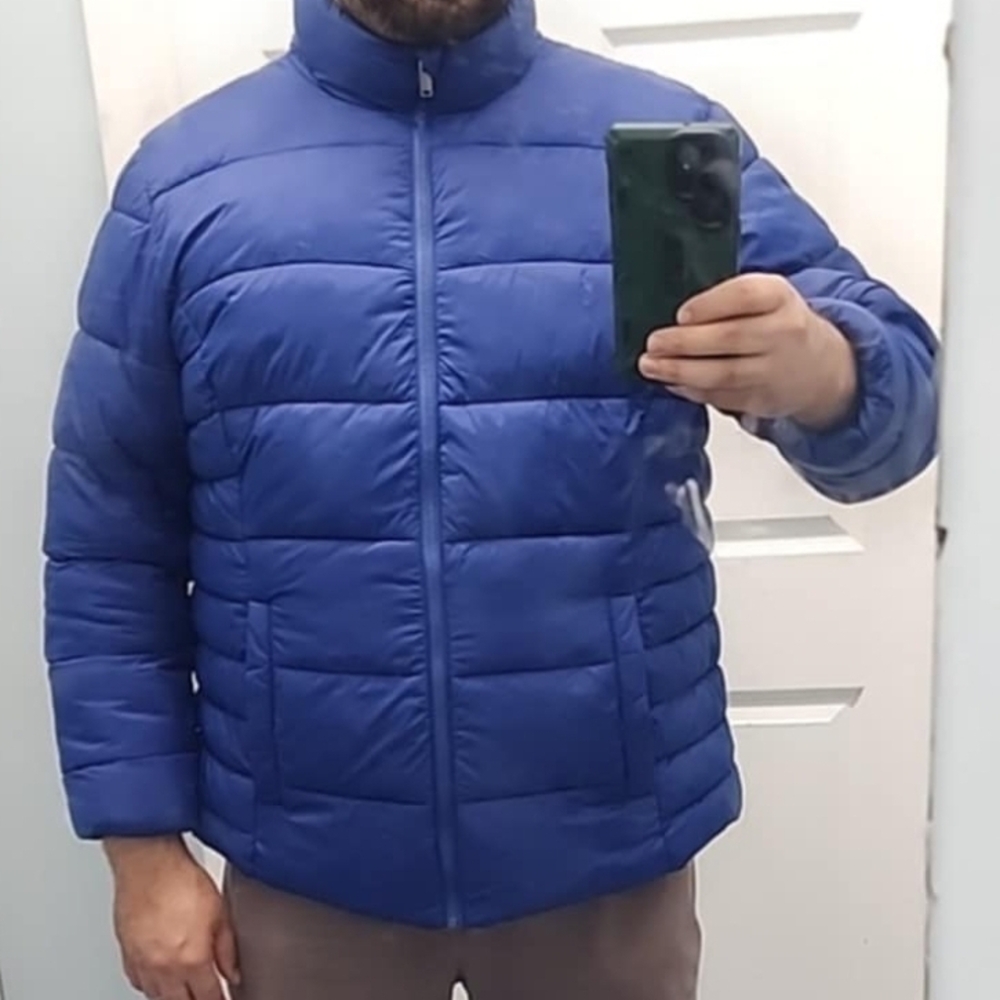 Time and Tru Blue Puffer Jacket with High Collar
